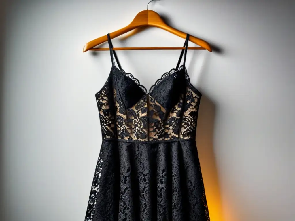 Elegante vestido de encaje: poesía en blanco y negro Vestido de encaje delicado en blanco y negro, resaltando la poesía en la moda transformadora