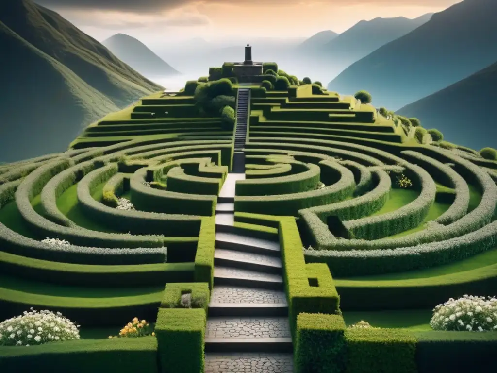 Un viaje filosófico transformador a través de paisajes emocionales en una ilustración minimalista en blanco y negro