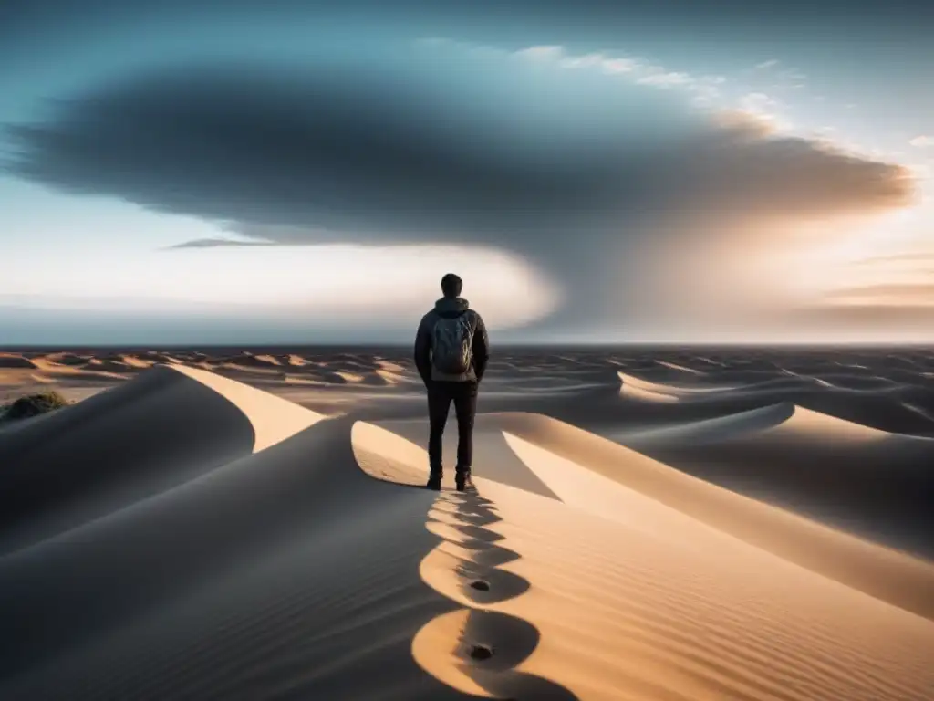 Un viajero del modernismo poético explorando horizontes en el desierto