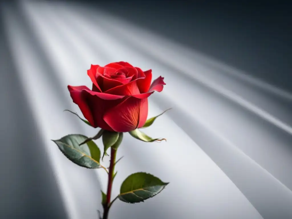 Una rosa roja vibrante sobre fondo blanco, destacando la belleza profunda y transformadora de la poesía en su simplicidad