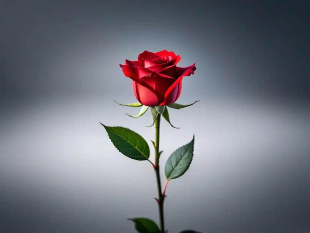 Una rosa roja vibrante florece en un fondo blanco, simbolizando la poesía como expresión de vida