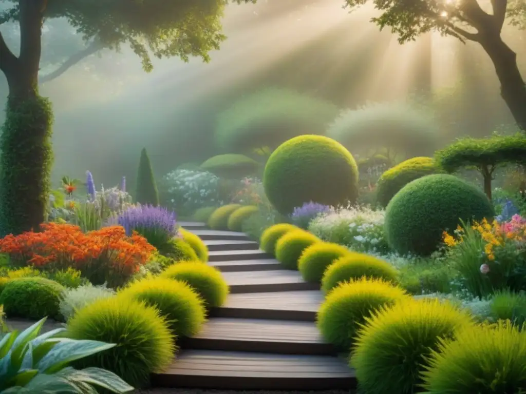 Un jardín vibrante de palabras poéticas y símbolos literarios, reflejando la conciencia ecocrítica a través de la poesía