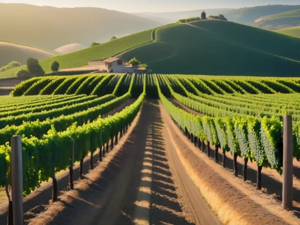 Un viñedo exquisito bajo el sol dorado, poesía del vino y cultura en cada detalle verde y vibrante