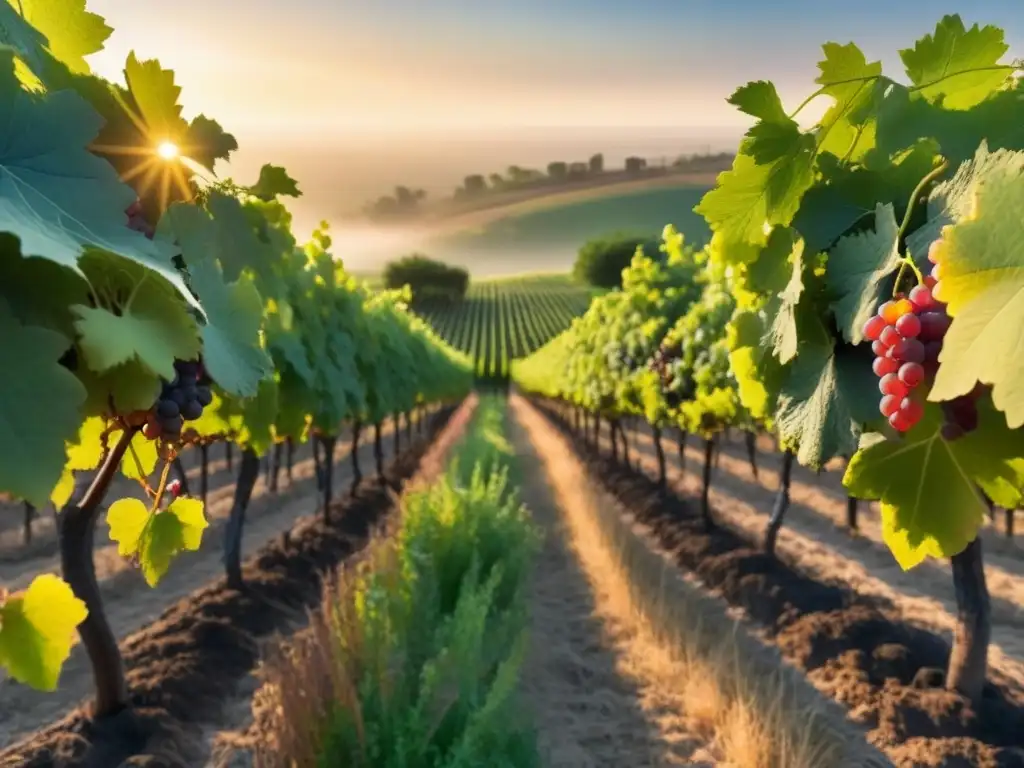 Un viñedo sereno al amanecer inspira a un poeta, mezclando poesía y la belleza de la naturaleza