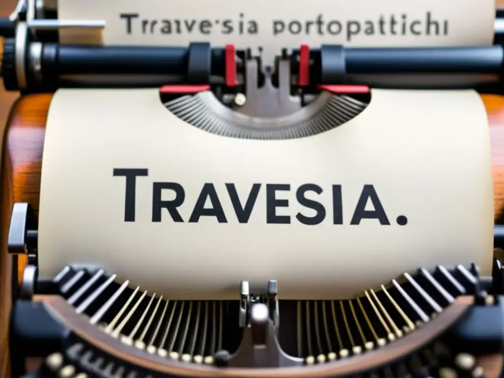 Vintage máquina de escribir con 'Travesía Poética' escrita a mano en papel, evocando la creatividad de Jack Kerouac travesía poética